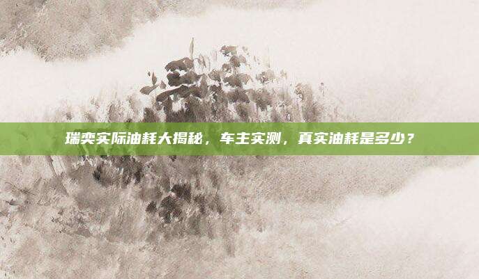 瑞奕实际油耗大揭秘，车主实测，真实油耗是多少？