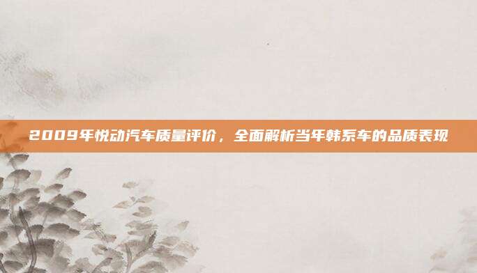 2009年悦动汽车质量评价，全面解析当年韩系车的品质表现