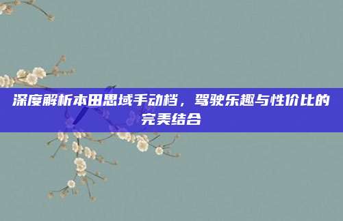 深度解析本田思域手动档，驾驶乐趣与性价比的完美结合