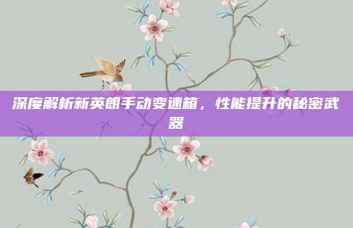 深度解析新英朗手动变速箱，性能提升的秘密武器