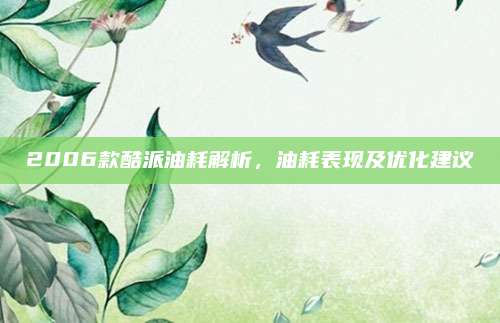 2006款酷派油耗解析，油耗表现及优化建议