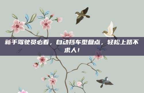 新手驾驶员必看，自动挡车型盘点，轻松上路不求人！