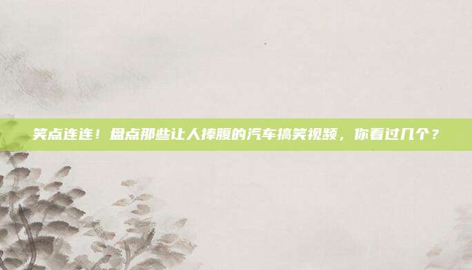 笑点连连！盘点那些让人捧腹的汽车搞笑视频，你看过几个？