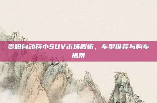 贵阳自动挡小SUV市场解析，车型推荐与购车指南