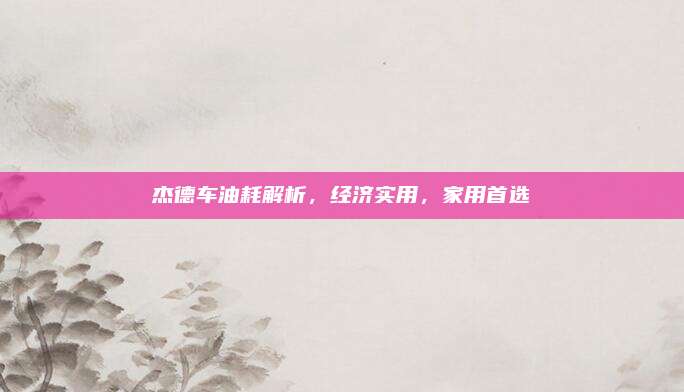 杰德车油耗解析，经济实用，家用首选