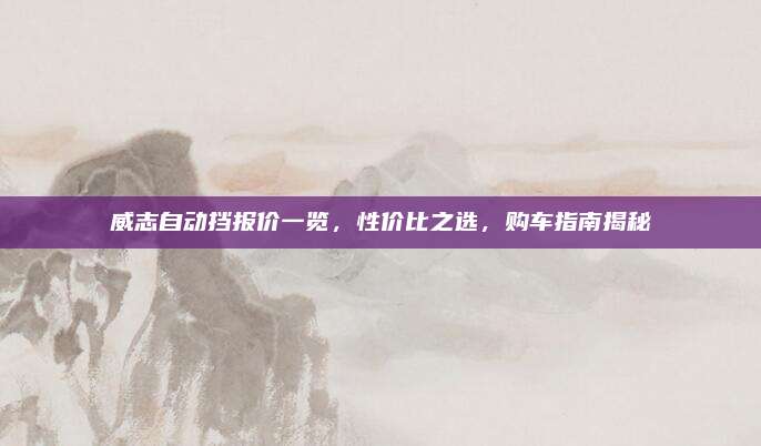 威志自动挡报价一览，性价比之选，购车指南揭秘