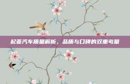 起亚汽车质量解析，品质与口碑的双重考量