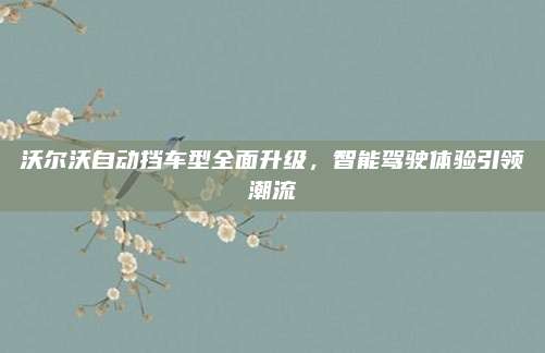 沃尔沃自动挡车型全面升级，智能驾驶体验引领潮流