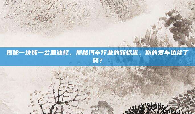 揭秘一块钱一公里油耗，揭秘汽车行业的新标准，你的爱车达标了吗？