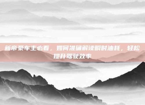 新帝豪车主必看,如何准确解读瞬时油耗,轻松提升驾驶效率