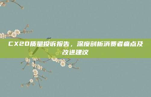 CX20质量投诉报告，深度剖析消费者痛点及改进建议