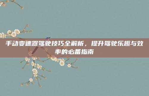 手动变速器驾驶技巧全解析,提升驾驶乐趣与效率的必备指南
