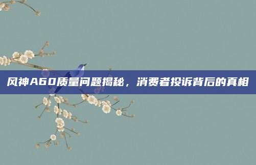 风神A60质量问题揭秘,消费者投诉背后的真相