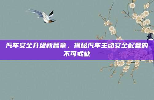 汽车安全升级新篇章,揭秘汽车主动安全配置的不可或缺