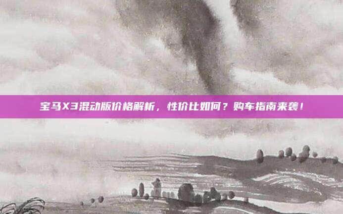 宝马X3混动版价格解析,性价比如何?购车指南来袭!