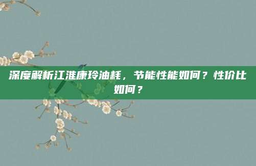 深度解析江淮康玲油耗,节能性能如何?性价比如何?