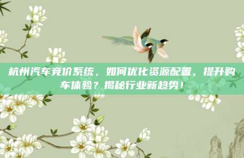 杭州汽车竞价系统，如何优化资源配置，提升购车体验？揭秘行业新趋势！