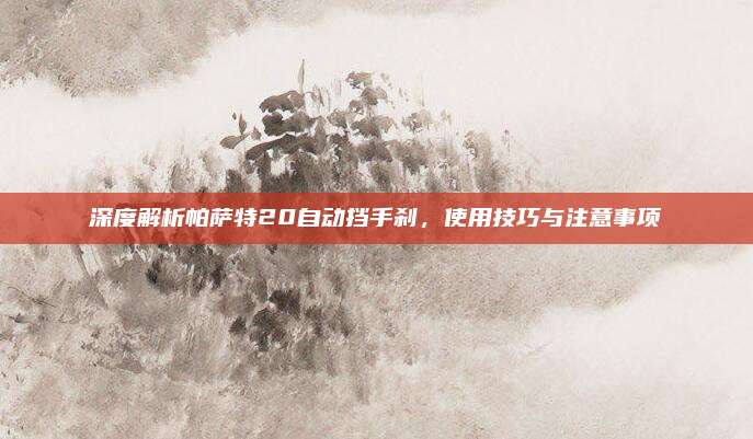 深度解析帕萨特20自动挡手刹，使用技巧与注意事项