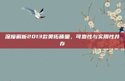 深度解析2013款奥拓质量,可靠性与实用性并存
