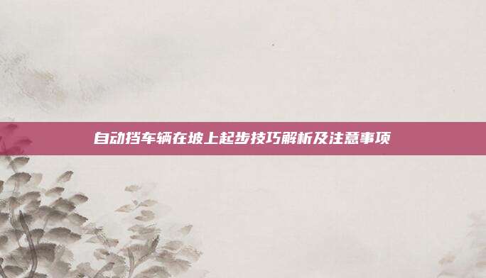 自动挡车辆在坡上起步技巧解析及注意事项