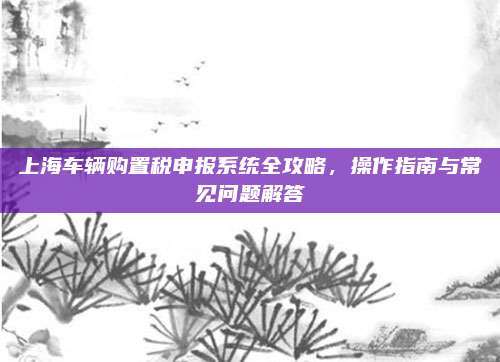 上海车辆购置税申报系统全攻略,操作指南与常见问题解答