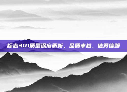 标志301质量深度解析，品质卓越，值得信赖