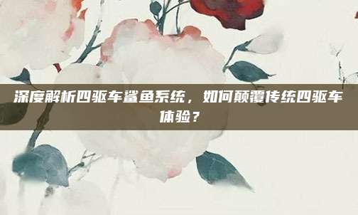 深度解析四驱车鲨鱼系统，如何颠覆传统四驱车体验？