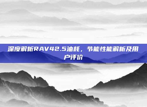 深度解析RAV42.5油耗，节能性能解析及用户评价