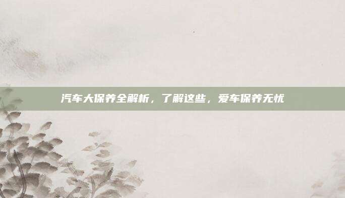 汽车大保养全解析,了解这些,爱车保养无忧