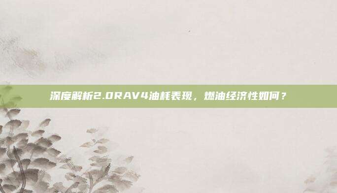 深度解析2.0RAV4油耗表现,燃油经济性如何?