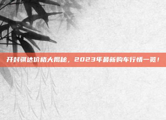 开封骐达价格大揭秘,2023年最新购车行情一览!