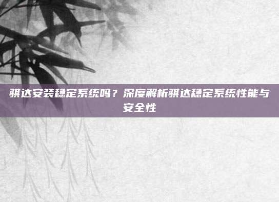 骐达安装稳定系统吗?深度解析骐达稳定系统性能与安全性