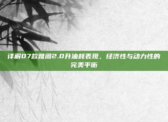 详解07款雅阁2.0升油耗表现，经济性与动力性的完美平衡