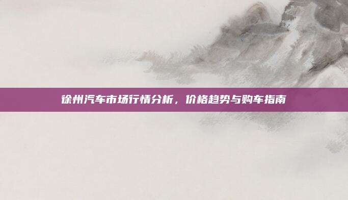 徐州汽车市场行情分析，价格趋势与购车指南