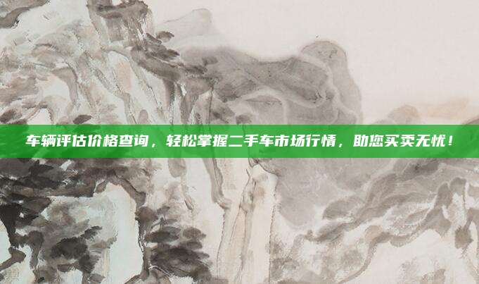 车辆评估价格查询,轻松掌握二手车市场行情,助您买卖无忧!