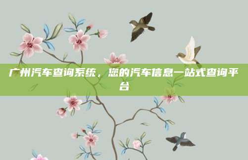 广州汽车查询系统,您的汽车信息一站式查询平台