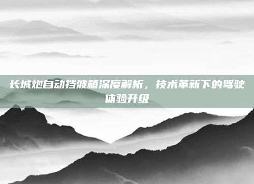 长城炮自动挡波箱深度解析,技术革新下的驾驶体验升级