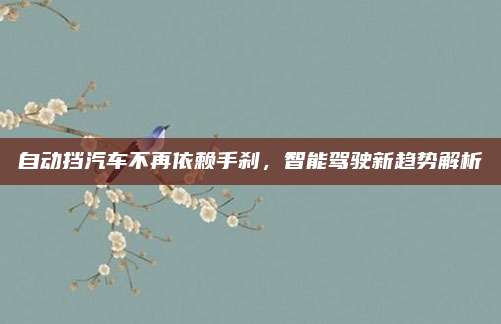 自动挡汽车不再依赖手刹,智能驾驶新趋势解析