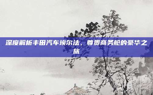 深度解析丰田汽车埃尔法,尊贵商务舱的豪华之旅
