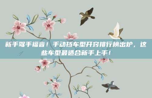 新手驾手福音!手动挡车型开窍排行榜出炉,这些车型最适合新手上手!