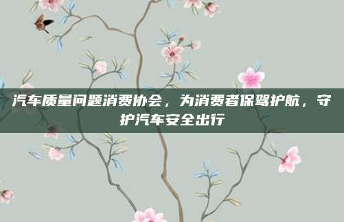 汽车质量问题消费协会,为消费者保驾护航,守护汽车安全出行