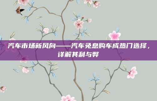 汽车市场新风向——汽车免息购车成热门选择,详解其利与弊