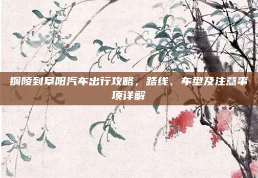 铜陵到阜阳汽车出行攻略,路线、车型及注意事项详解