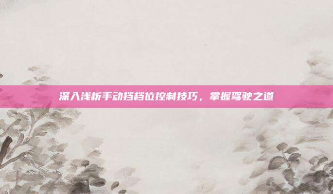 深入浅析手动挡档位控制技巧，掌握驾驶之道