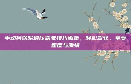 手动挡涡轮增压驾驶技巧解析,轻松驾驭,享受速度与激情