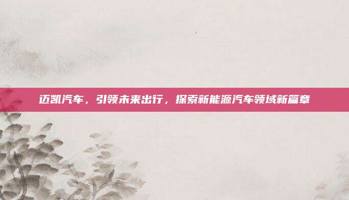 迈凯汽车,引领未来出行,探索新能源汽车领域新篇章