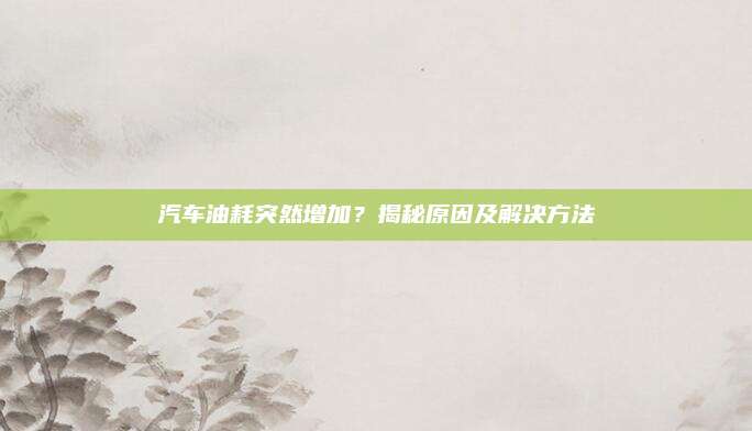 汽车油耗突然增加?揭秘原因及解决方法