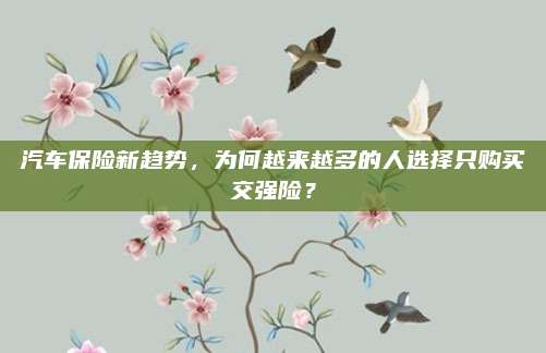 汽车保险新趋势，为何越来越多的人选择只购买交强险？