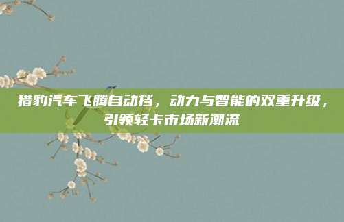 猎豹汽车飞腾自动挡,动力与智能的双重升级,引领轻卡市场新潮流