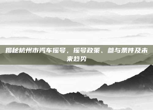 揭秘杭州市汽车摇号,摇号政策、参与条件及未来趋势